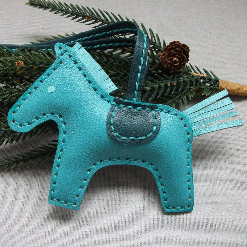 绿松石色小马造型真皮钥匙圈 - 钥匙链/钥匙包 - 真皮 蓝色