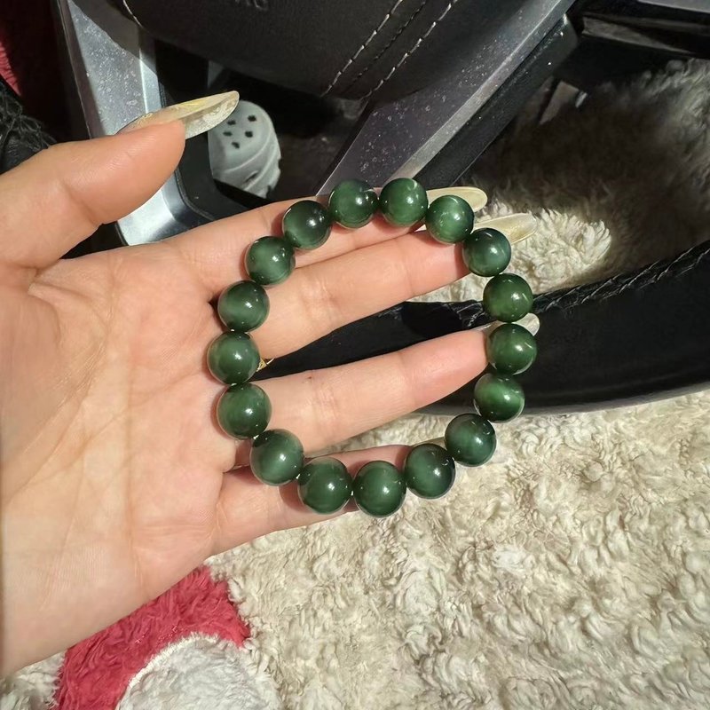 Amelia Jewelry丨收藏级七号老矿俄料猫眼和田玉碧玉绝矿已 - 手链/手环 - 玉石 绿色