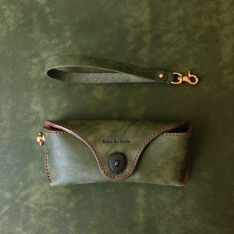 头层牛皮纯手工真皮近视眼镜盒复古牛皮太阳镜墨镜收纳盒防压高档 - 眼镜/眼镜框 - 真皮 绿色