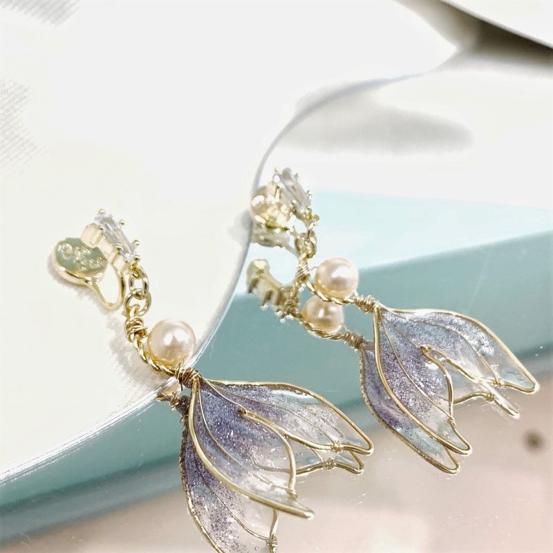 夹式耳环 | 人鱼尾巴 | 渐层丁香紫 - 耳环/耳夹 - 铜/黄铜 紫色