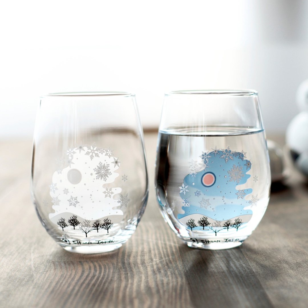 Cold feeling snowflake free glass pair set A vessel to enjoy the season when the color changes depending on the temperature - 玻璃杯 - 玻璃 蓝色