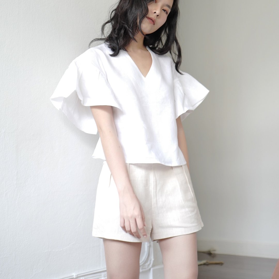 Linen Oversized Sleeve Blouse - 女装上衣 - 棉 白色