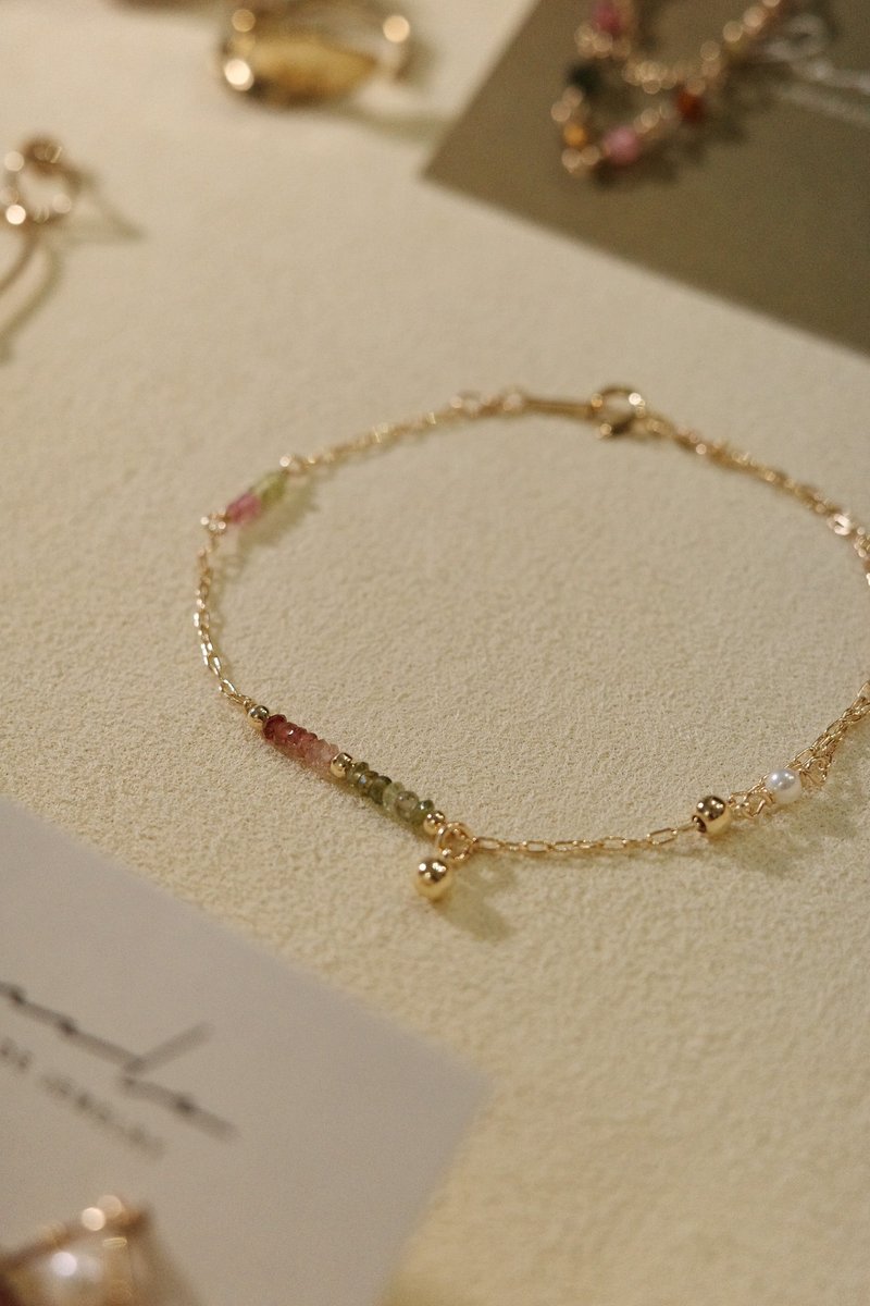 2way 碧玺手链 脚链 14K Gold-Filled - 手链/手环 - 半宝石 绿色