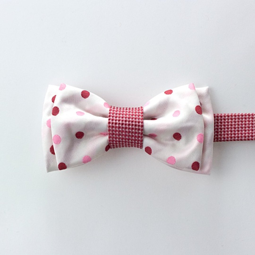 Bowtie (white / pink dots) - 领带/领带夹 - 聚酯纤维 粉红色