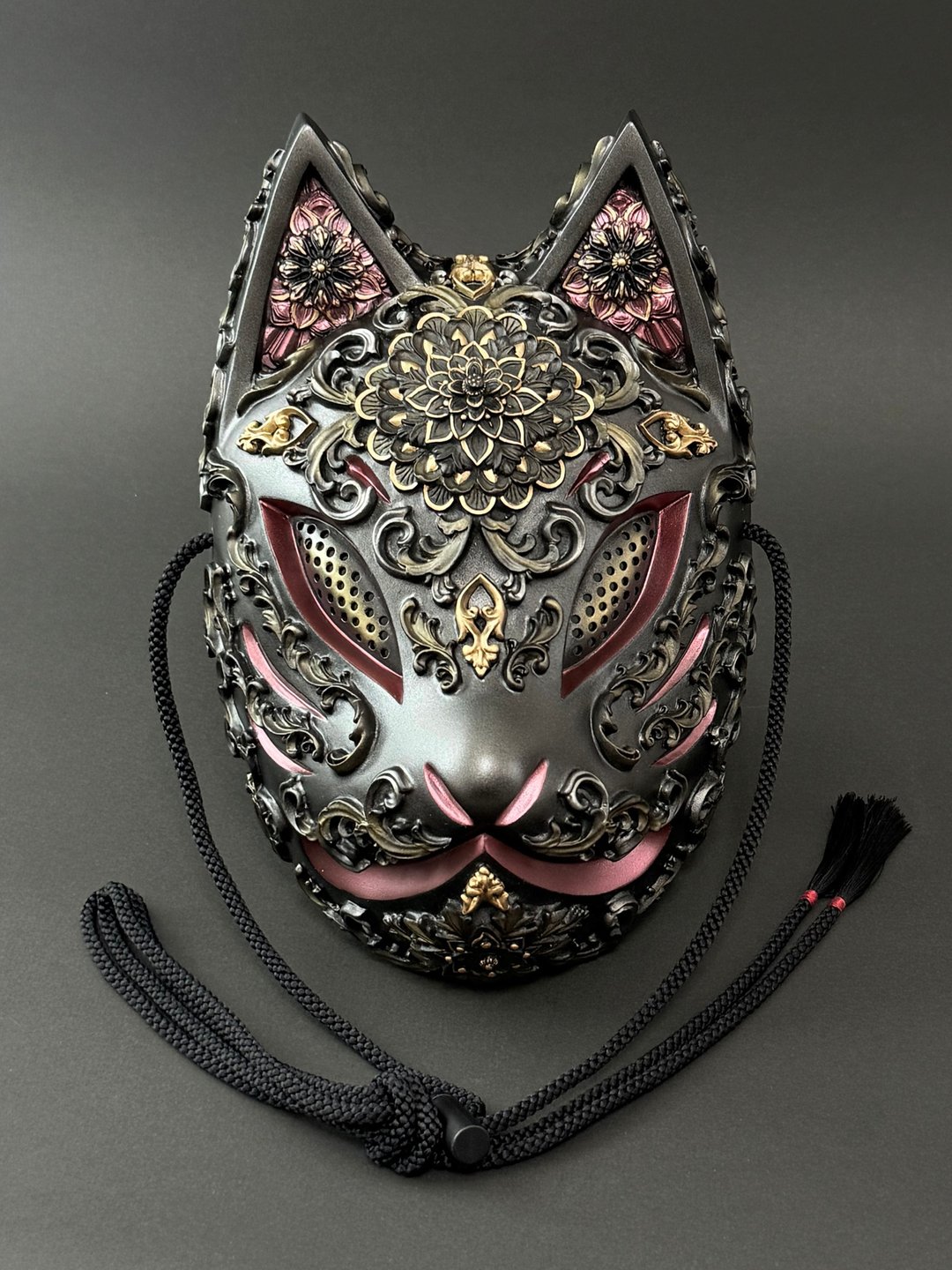 狐面 曼荼罗 Ver. ( BlackSilver & MetallicRed ) - 口罩 - 塑料 黑色