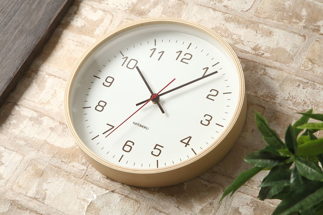 KATOMOKU plywood clock 4 自然色 (km-44NA) 挂钟 日本制造 - 时钟/闹钟 - 木头 卡其色