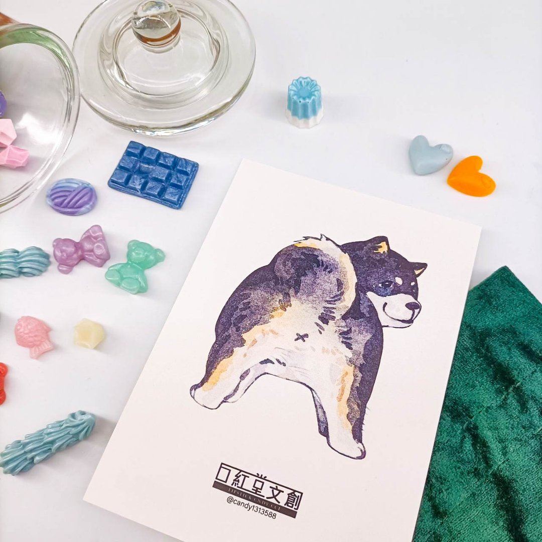 KR474_口紅堂明信片_柴犬8_candy1313588 postcard - 卡片/明信片 - 纸 多色