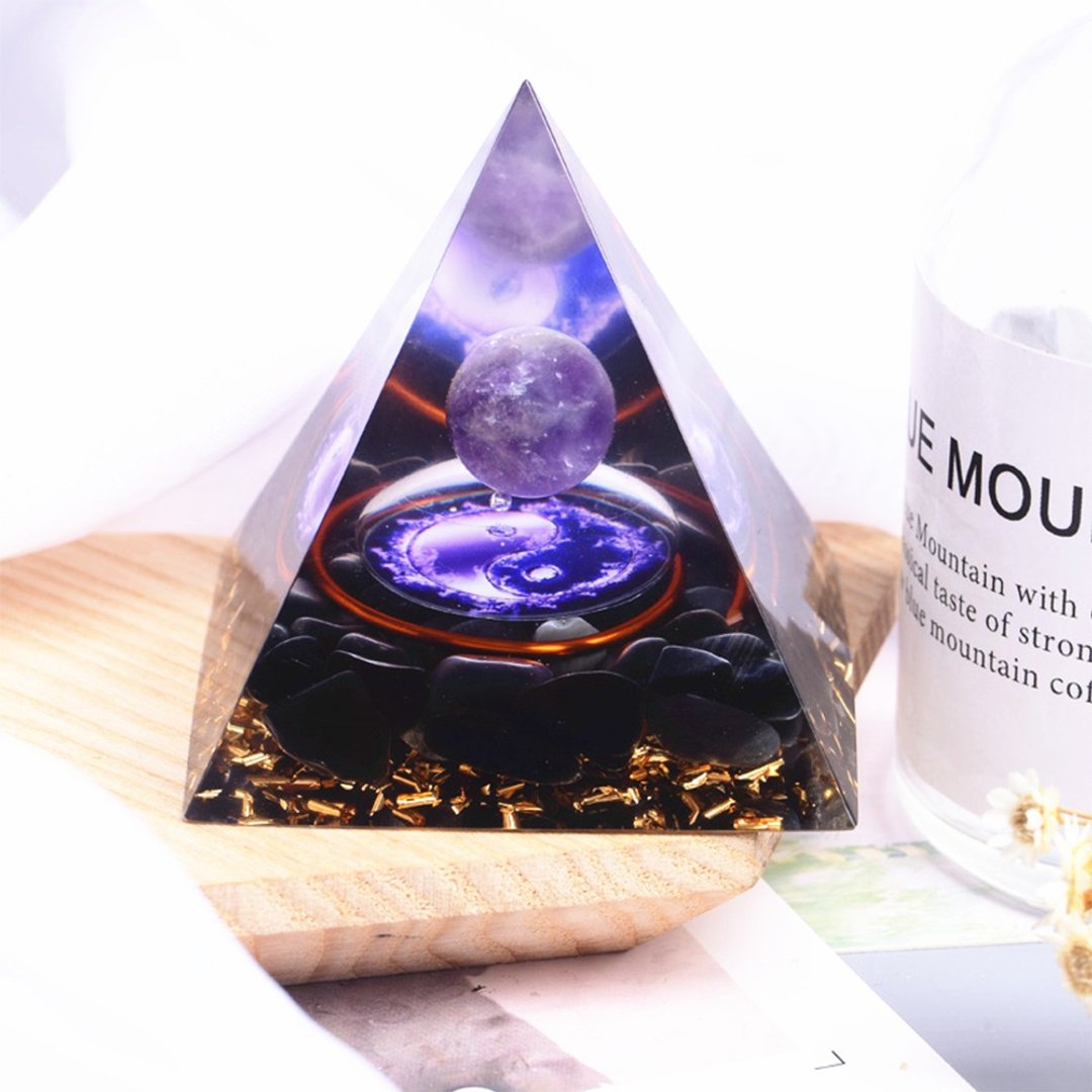 金字塔奥根塔Orgonite塔/脉轮/助眠/辟邪/冥想/能量紫水晶黑曜石 - 摆饰 - 树脂 