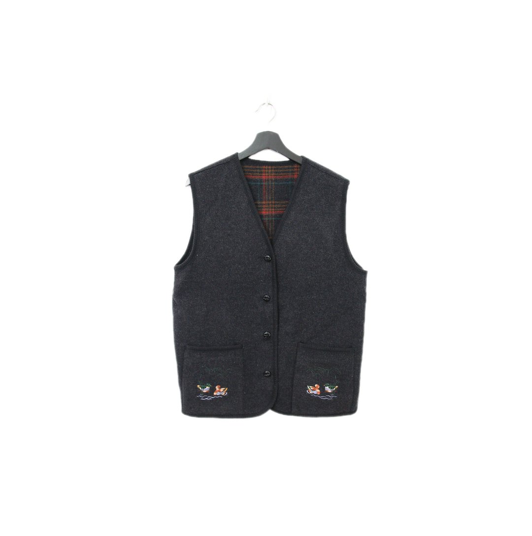Back to Green-复古毛料背心 刺绣 鸳鸯 v-14/sweater vest - 男装背心 - 棉 