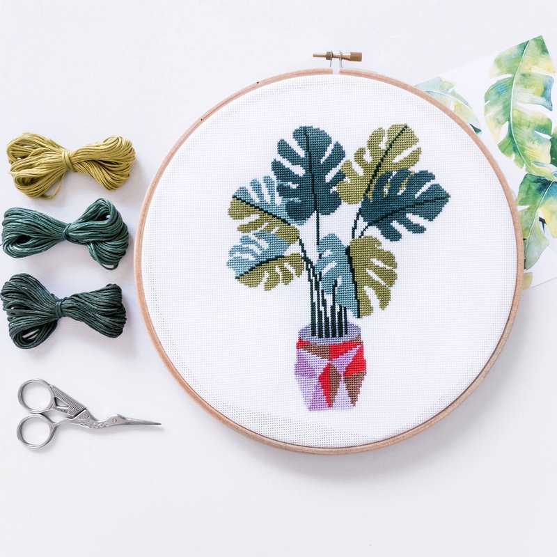Monstera Cross Stitch PDF Pattern 十字繡 - 编织/刺绣/羊毛毡/裁缝 - 其他材质 