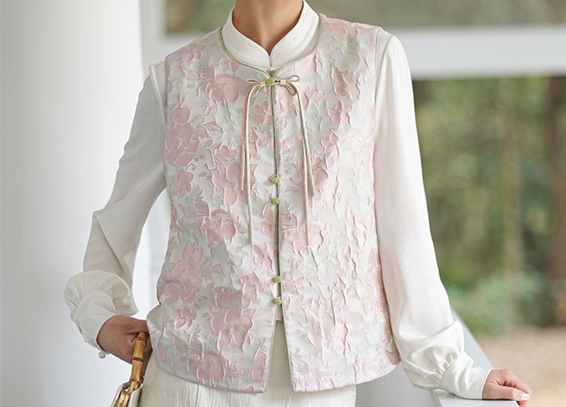 谢芳菲 中国风提花唐装上衣背心 - 女装上衣 - 其他材质 粉红色