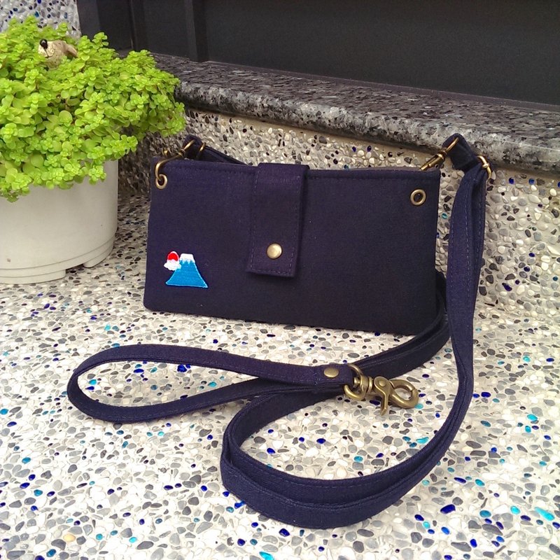 | •R• | 全新 | 调色板富士山 | 斜背手提两用手机悠游包(蓝) - 侧背包/斜挎包 - 棉．麻 