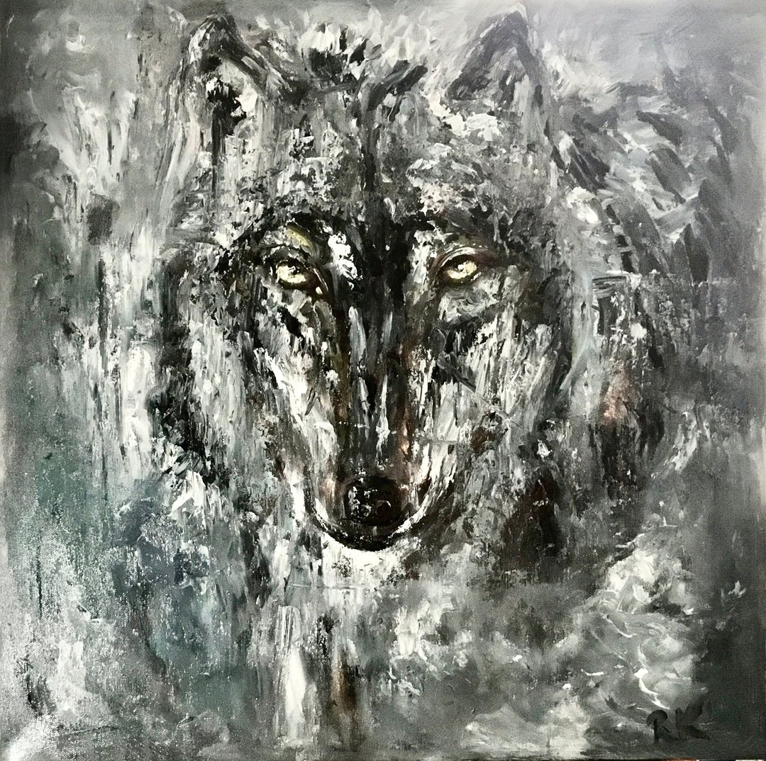 月迹 – 原创狼油画 60 x 60 cm | 神秘极简灰色调 - 墙贴/壁贴 - 其他材质 灰色