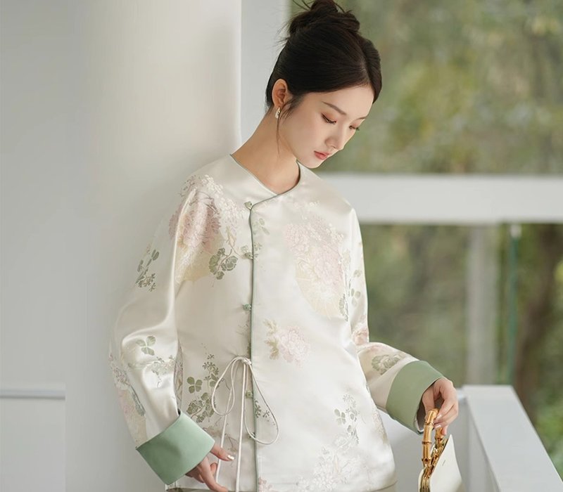 清平乐 中国风茶服 复古盘扣提花上衣外套 - 女装上衣 - 其他材质 白色