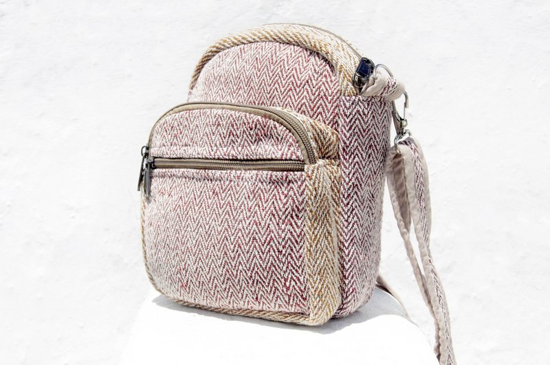 圣诞礼物 手工限量 天然棉麻收纳包 / 民族风零钱包 / 相机包 / 手机包 / 卡夹 - 手工编织棉麻植物染 撞色拼接 - 侧背包/斜挎包 - 棉．麻 多色