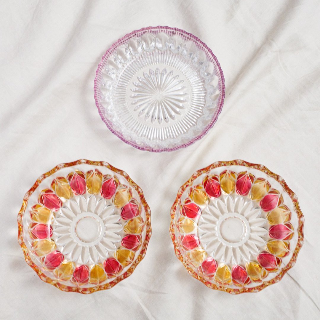 decorative retro glass plate / pink - 盘子/餐盘/盘架 - 玻璃 