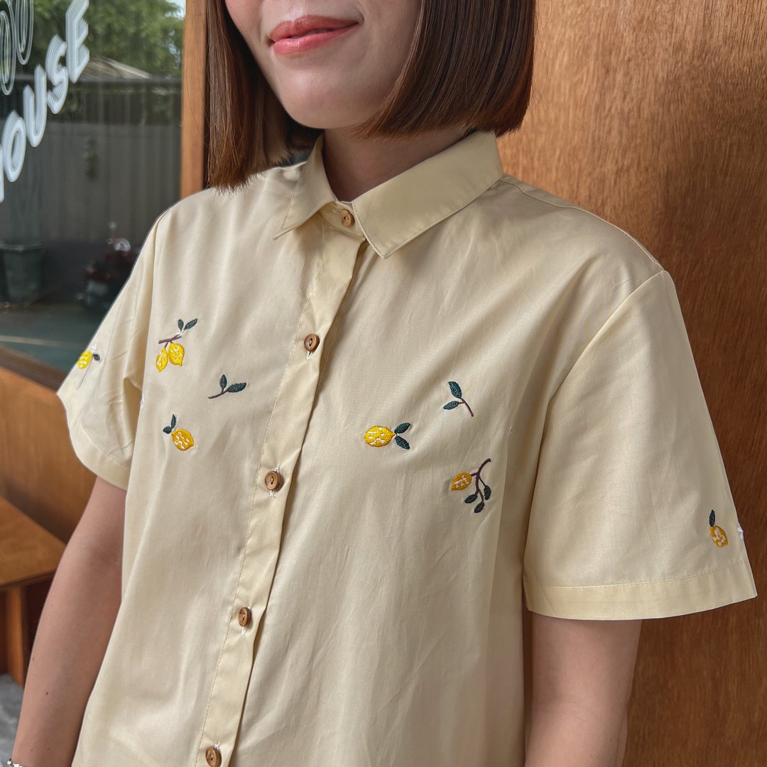 Shirt Dress : 连衣裙  Vanilla Cream 浅黄色 - 洋装/连衣裙 - 棉 黄色