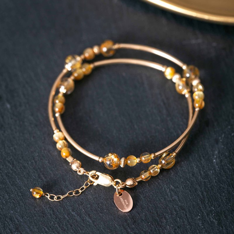 金发晶14KGF双圈手链 | 金钛晶招财手环手链 天然石水晶 - 手链/手环 - 半宝石 金色