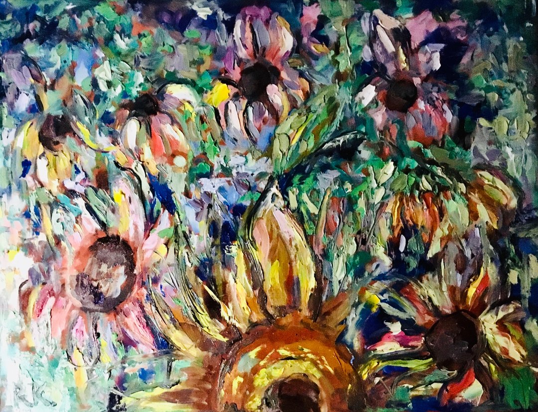 原创印象派花卉油画 - 鲜艳的向日葵 - 墙贴/壁贴 - 其他材质 