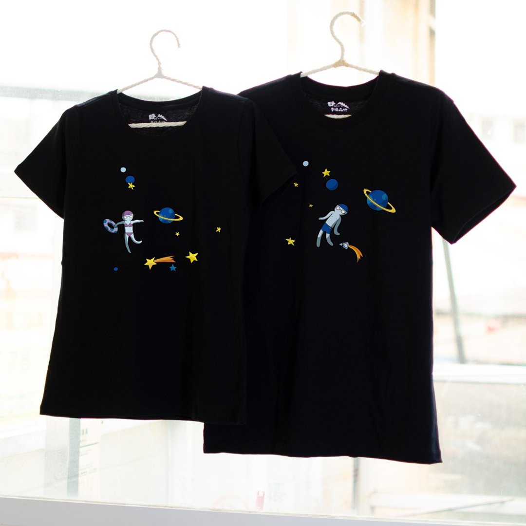 【七夕情人节礼物】漂浮 情侣装/短袖T-shirt/结婚纪念日贴心礼物 - 女装 T 恤 - 棉 黑色