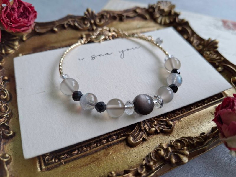 i sea you－小银河－银曜石、灰色月光石、拉长石、白水晶、黑曜 - 手链/手环 - 半宝石 白色