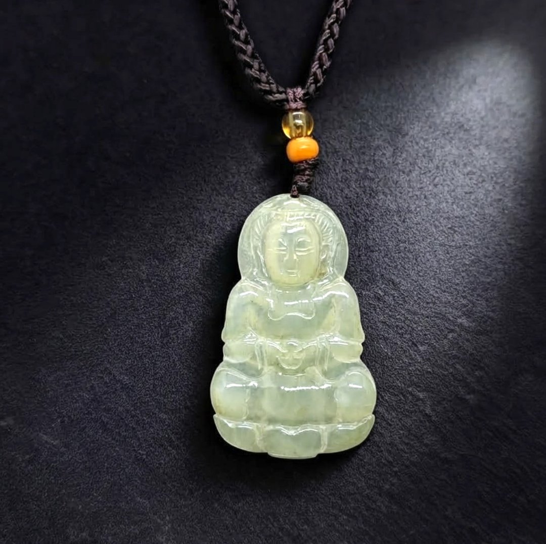 冰种翡翠观音菩萨项链 | 天然缅甸玉翡翠A货 | 送礼 - 项链 - 玉石 绿色