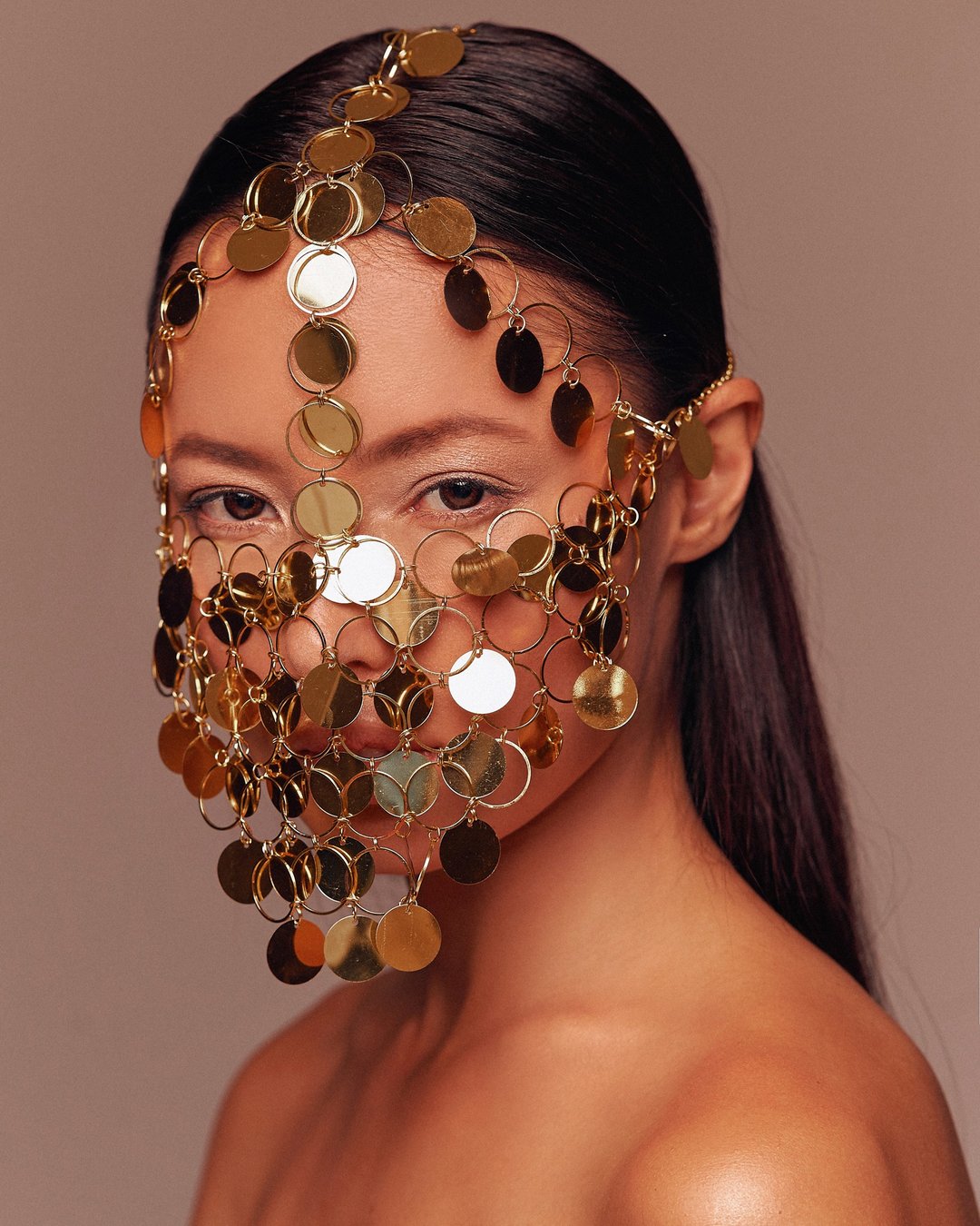 Sequin Mask Arya, Bellydance Face Veil, Face Mask - 口罩 - 塑料 金色