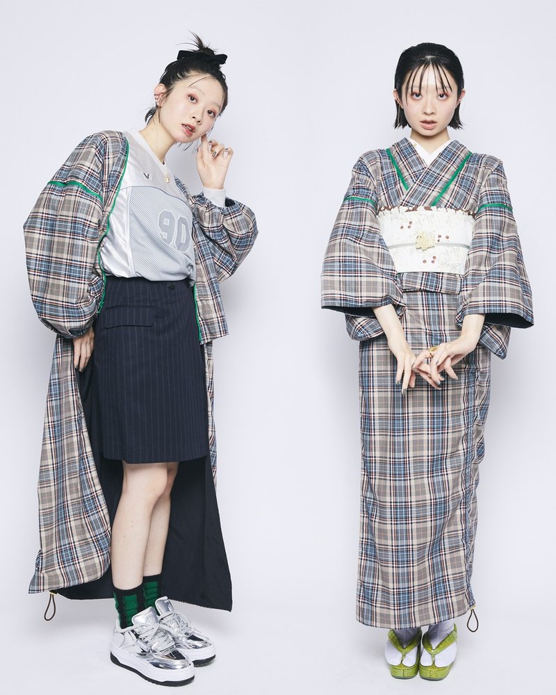 混搭服装 黑色 x 米色格子 准备出货 - 女装西装外套/风衣 - 聚酯纤维 黑色
