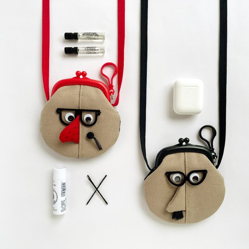 我不丑好聪明/微刺绣/塑胶口金零钱包 - 零钱包 - 棉．麻 卡其色