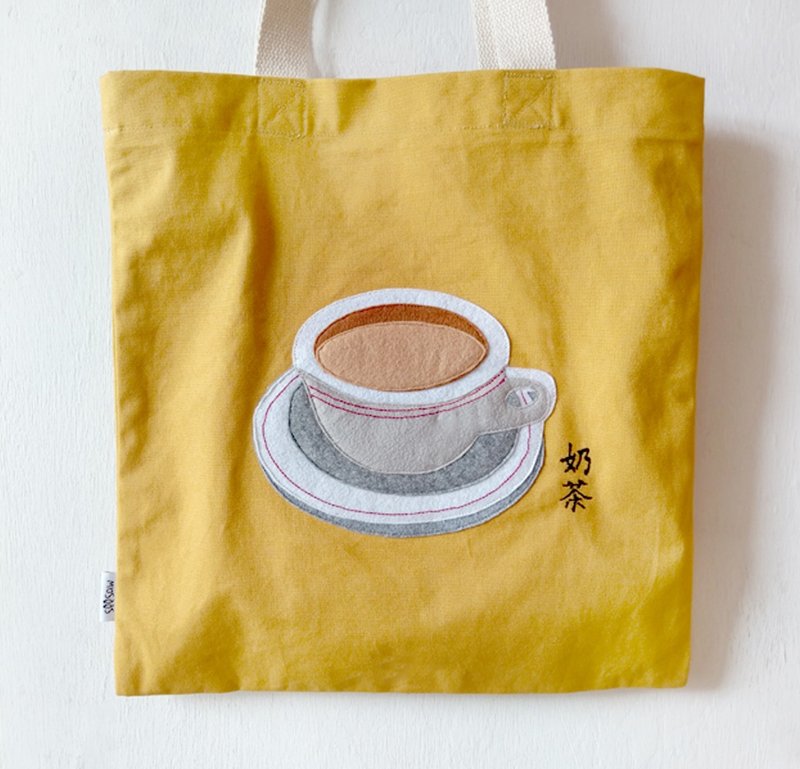 奶茶造型, 厚帆布黄色/米色布袋, 全人手制Tote Bag - 侧背包/斜挎包 - 其他材质 黄色