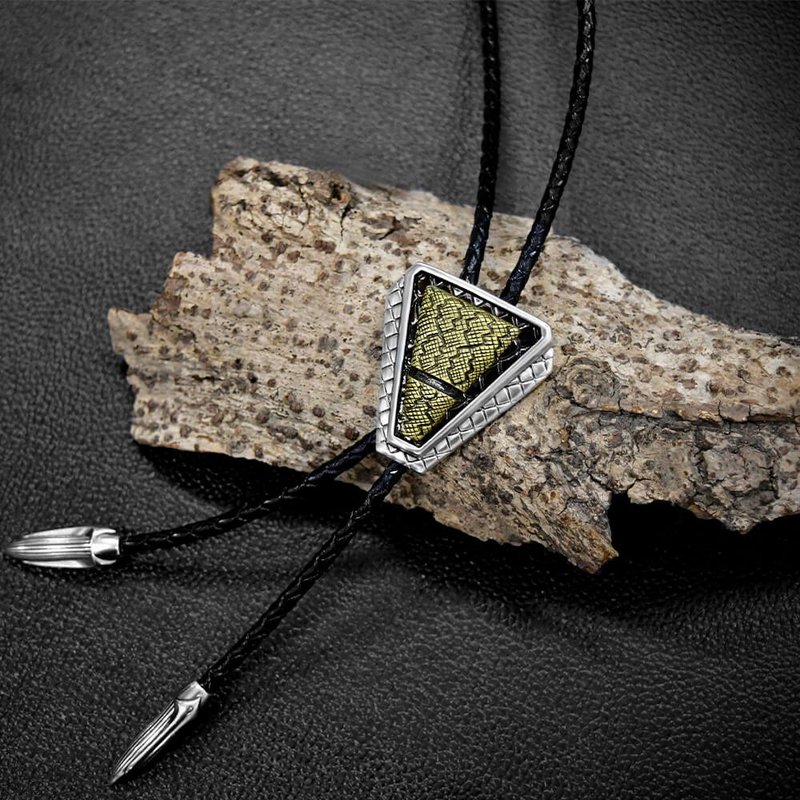 蛇年 金蛇富贵 真皮皮绳 保罗领带 Bolo Tie  皮绳领带 衬衫领绳 - 领带/领带夹 - 真皮 金色