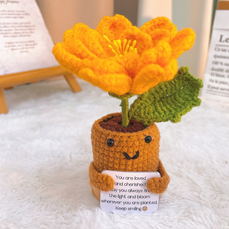 手作钩织十月生日花万寿菊 - 干燥花/捧花 - 棉．麻 紫色