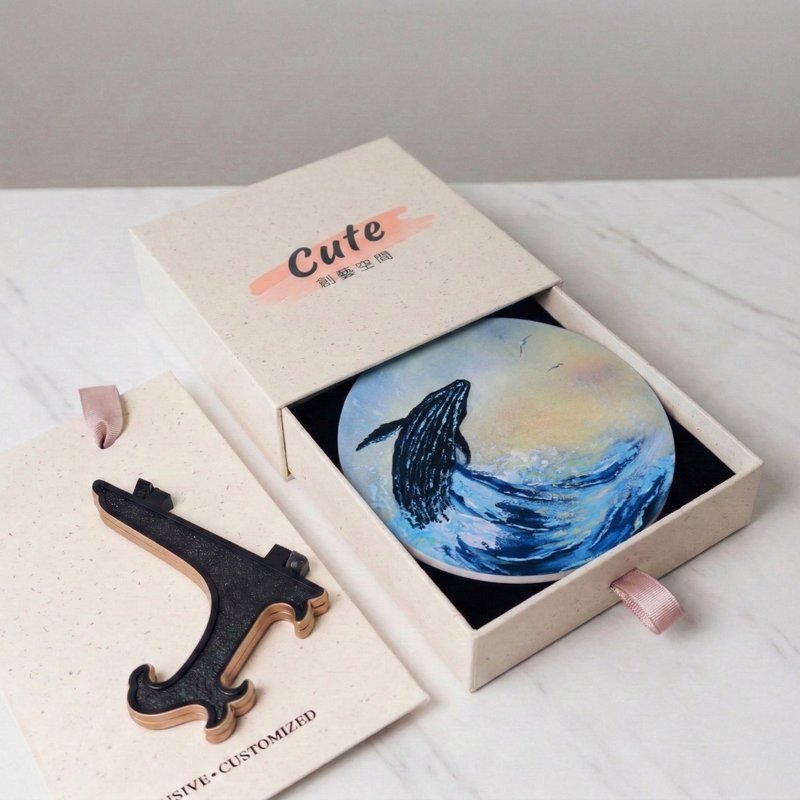 艺术家陶瓷杯垫支架礼盒组 | 鲸跃光隙 - 杯垫 - 陶 蓝色