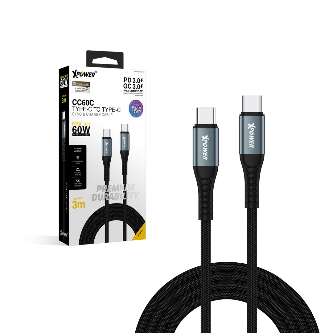 XPower CC60C 3M铝合金60W高速传输充电Type-C TO Type-C线 - 充电宝/传输线 - 其他金属 黑色