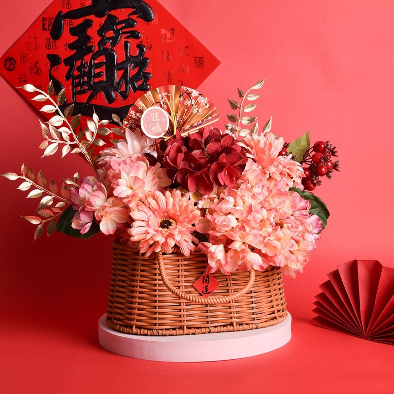 旺韵锦绣春节仿真花篮 春节 过年 尾牙 送礼 【Meric Garden】 - 干燥花/捧花 - 其他人造纤维 红色