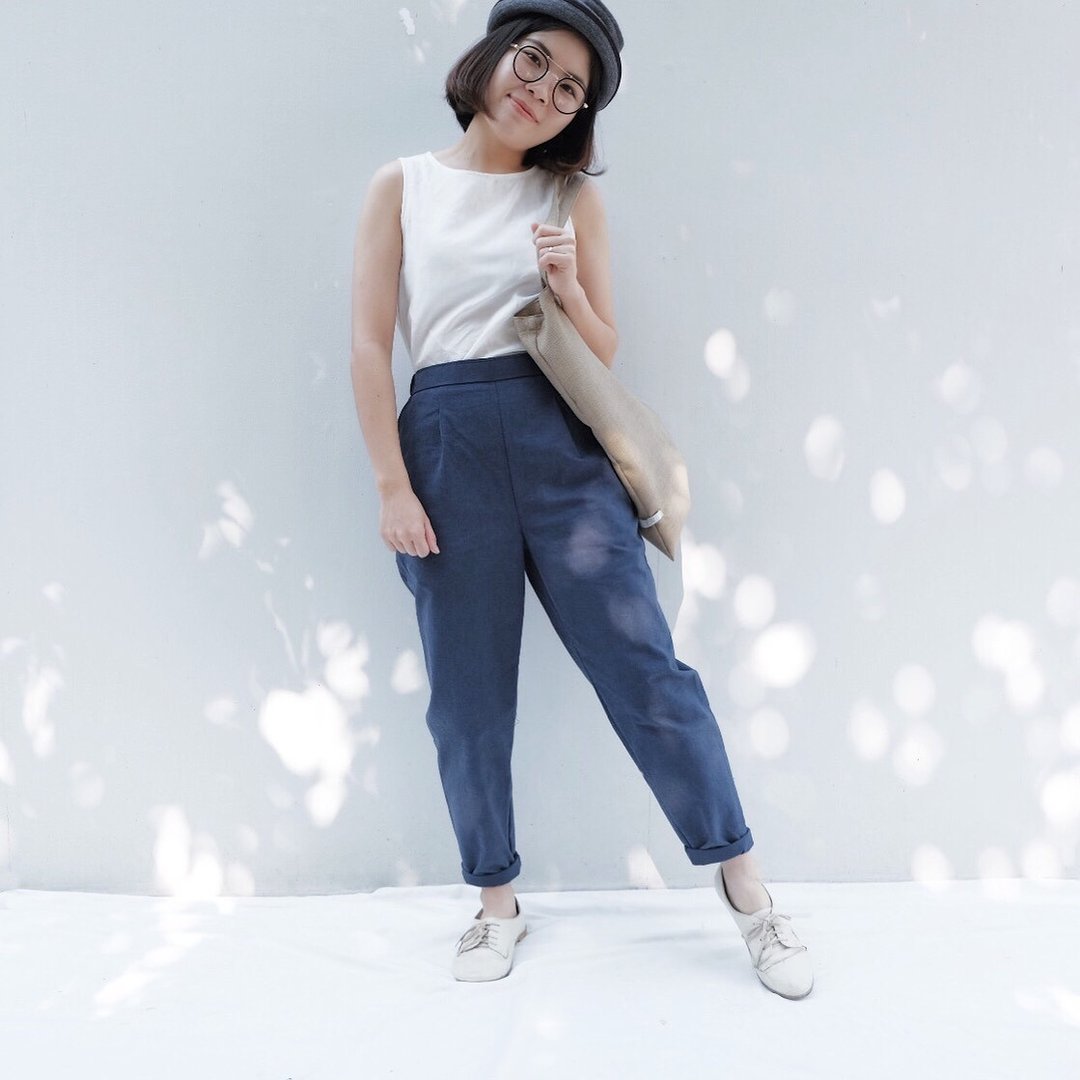 Charlie Pants : indigo color - 女装长裤 - 棉 蓝色