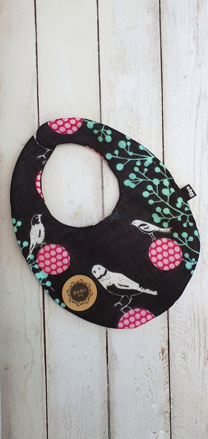 和风-幽静鸟-黑色-八层纱双面100%cotton蛋型围兜 - 围嘴/口水巾 - 棉．麻 黑色