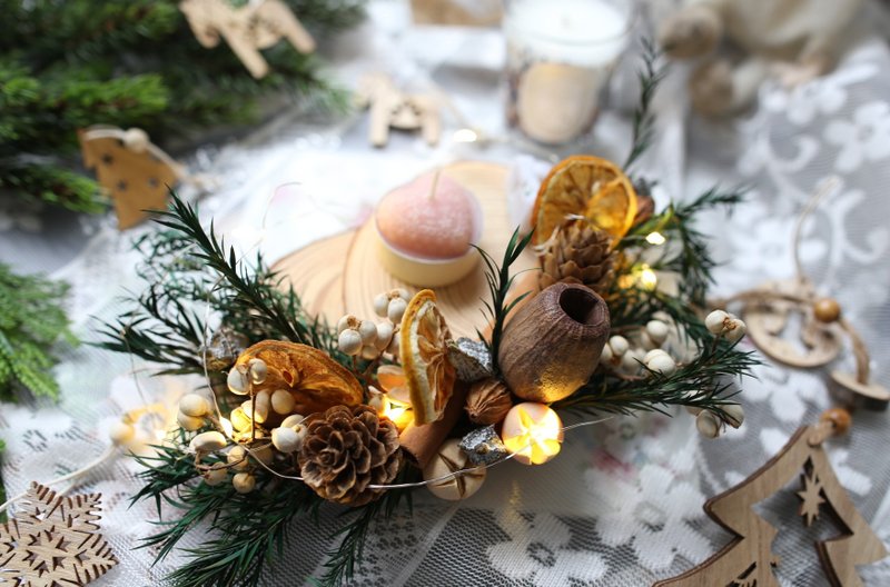 手工圣诞双层烛台果实花课程 - 植栽 - 植物．花 