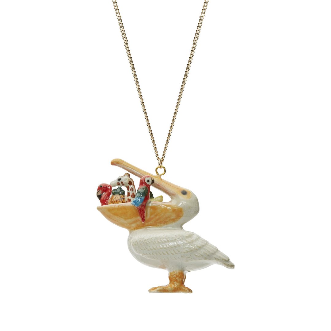 AndMary 手绘瓷项链-鹈鹕 礼盒装Small Hungry Pelican Necklace - 项链 - 瓷 白色