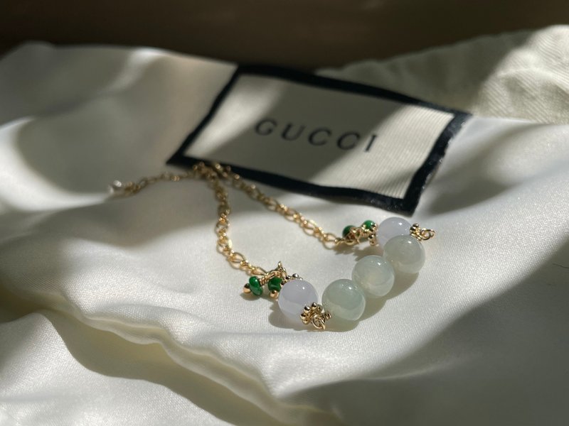 心弦//天然翡翠A货 紫罗兰 晴水 绿翠 美国14KGF配饰 手链 - 手链/手环 - 玉石 