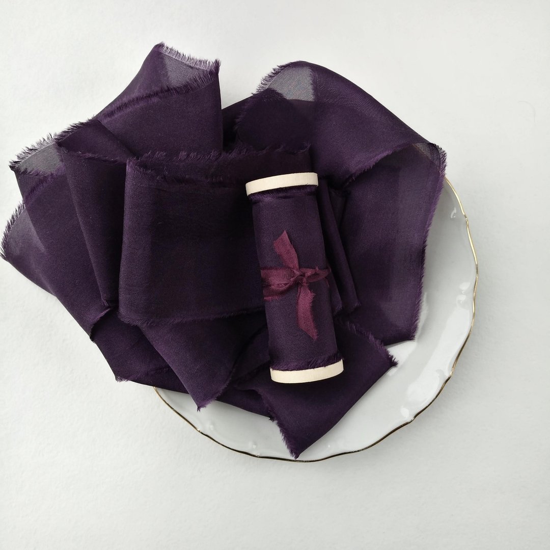 Purple Silk Ribbon / Hand Dyed Silk ribbon on Wood Spool - 包装材料 - 丝．绢 紫色