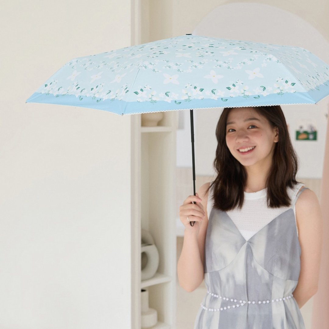 【rento】防晒黑胶迷你伞-茉莉花(蓝) - 雨伞/雨衣 - 防水材质 蓝色