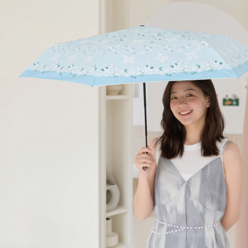 【rento】防晒黑胶迷你伞-茉莉花(蓝) - 雨伞/雨衣 - 防水材质 蓝色