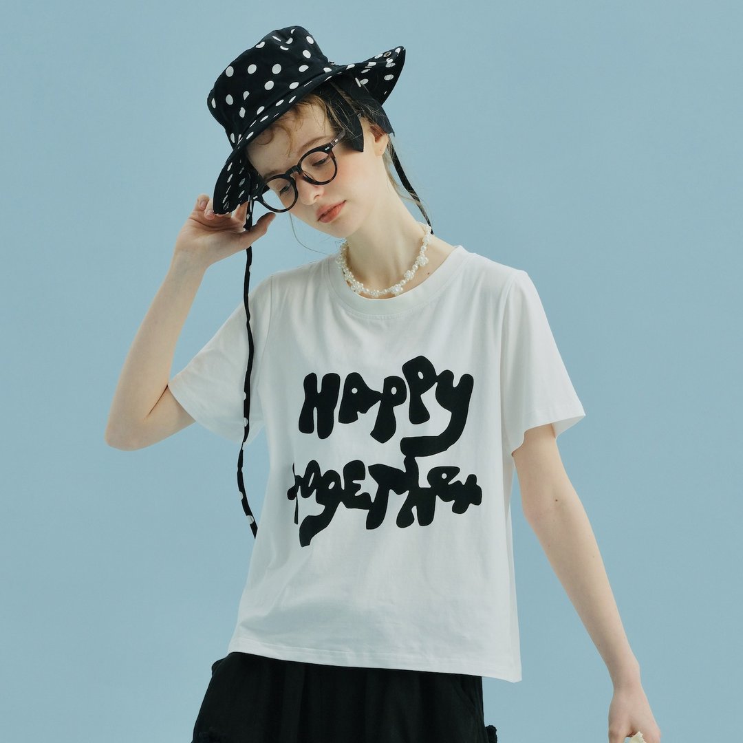 白色乐融融T恤 / 上衣 T-shirt - 女装 T 恤 - 棉 白色