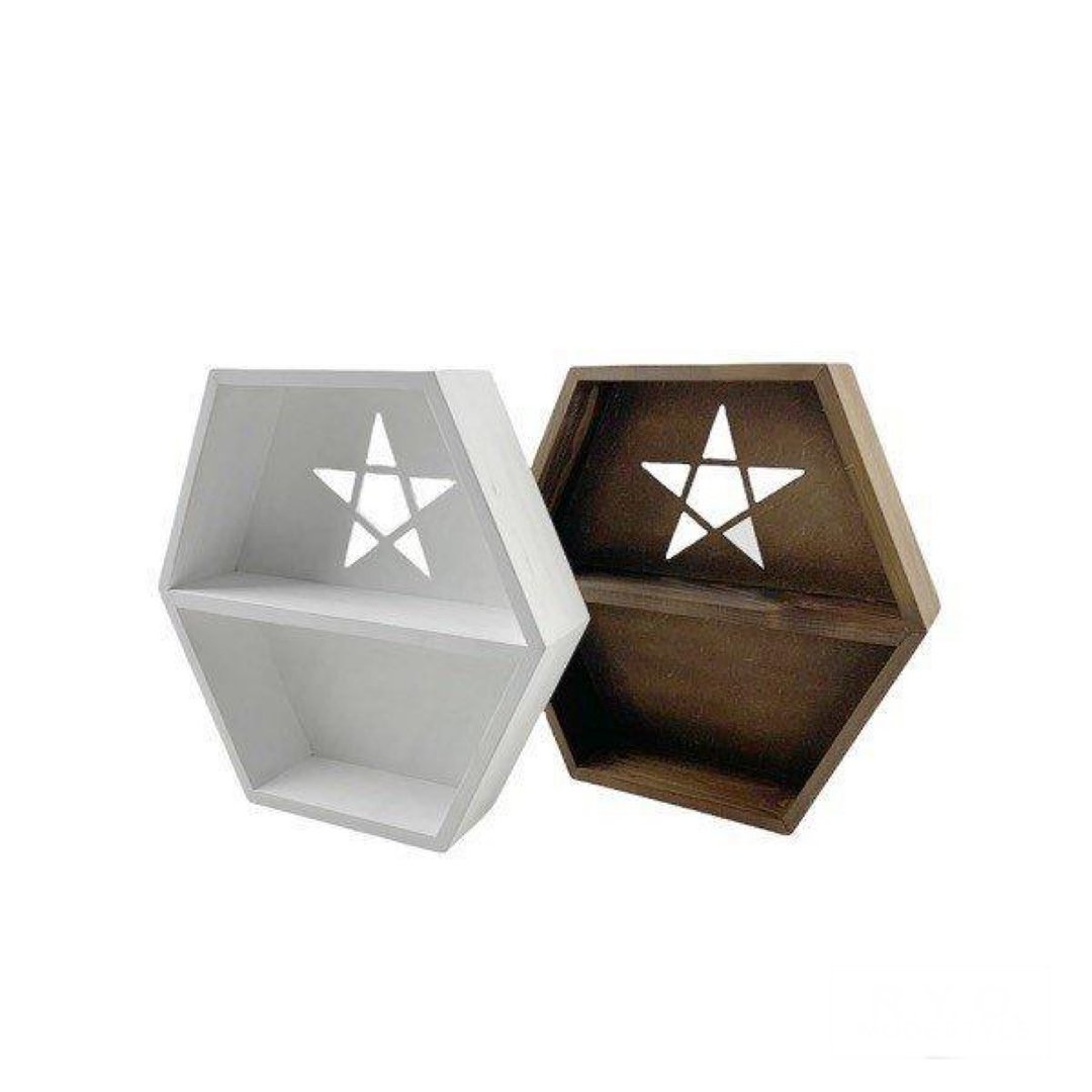 Hexagon Wooden Rack Natural Stone Star 2color - 收纳用品 - 木头 白色