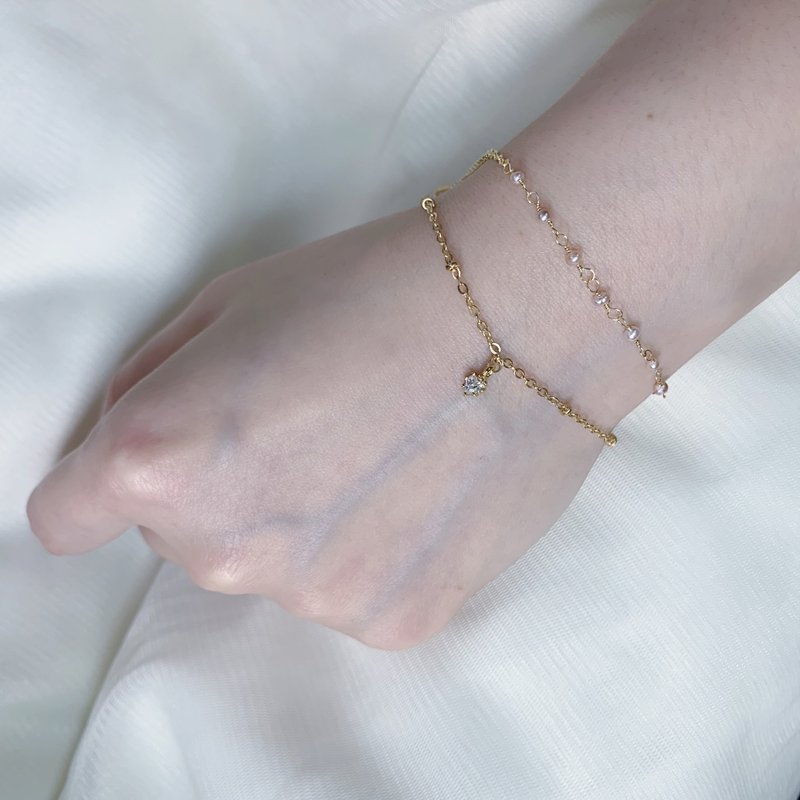 SL336 双链迷你淡紫珍珠细手链 - 手链/手环 - 其他材质 金色