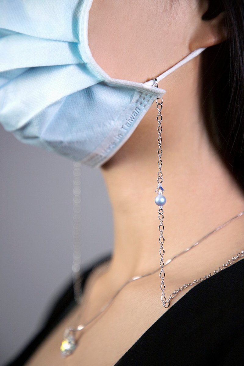 【还可当手链、项链、眼镜链】圆融 简约珍珠口罩链 圣诞礼物 - 口罩 - 水晶 蓝色