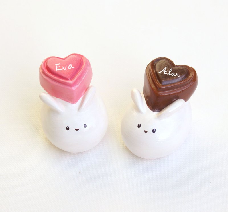 巧克力兔 摆设 / 一对 公仔/ 定制 - 摆饰 - 粘土 粉红色