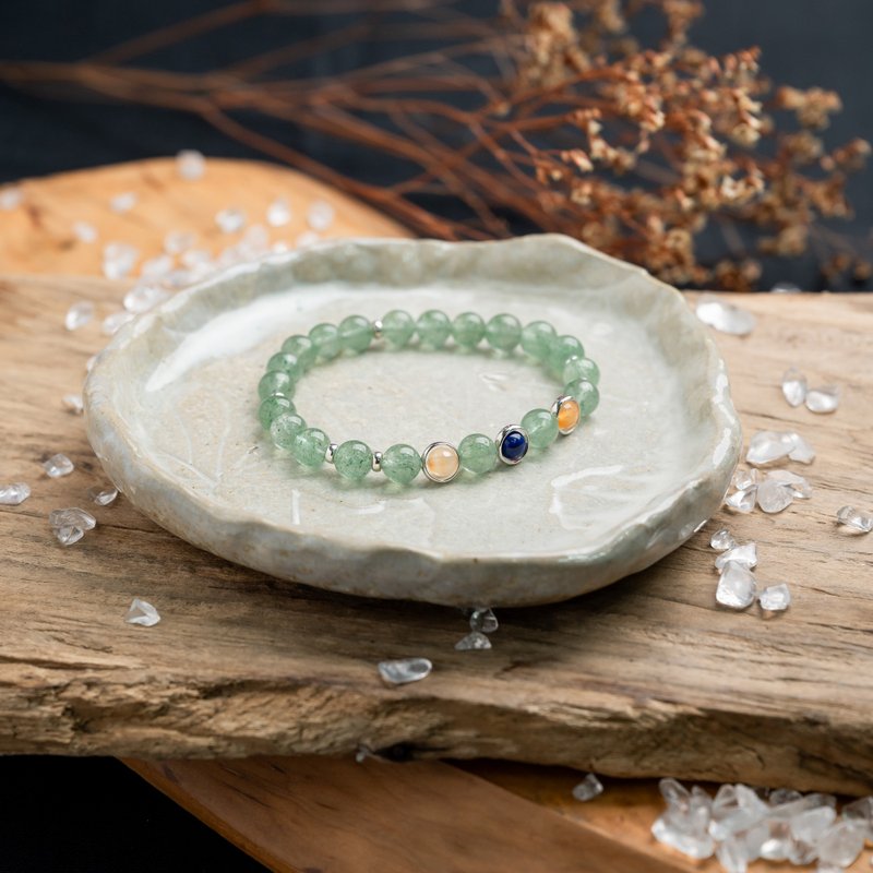 草莓晶系列 8mm绿草莓晶原色玛瑙青金石单层手串 - 手链/手环 - 半宝石 绿色