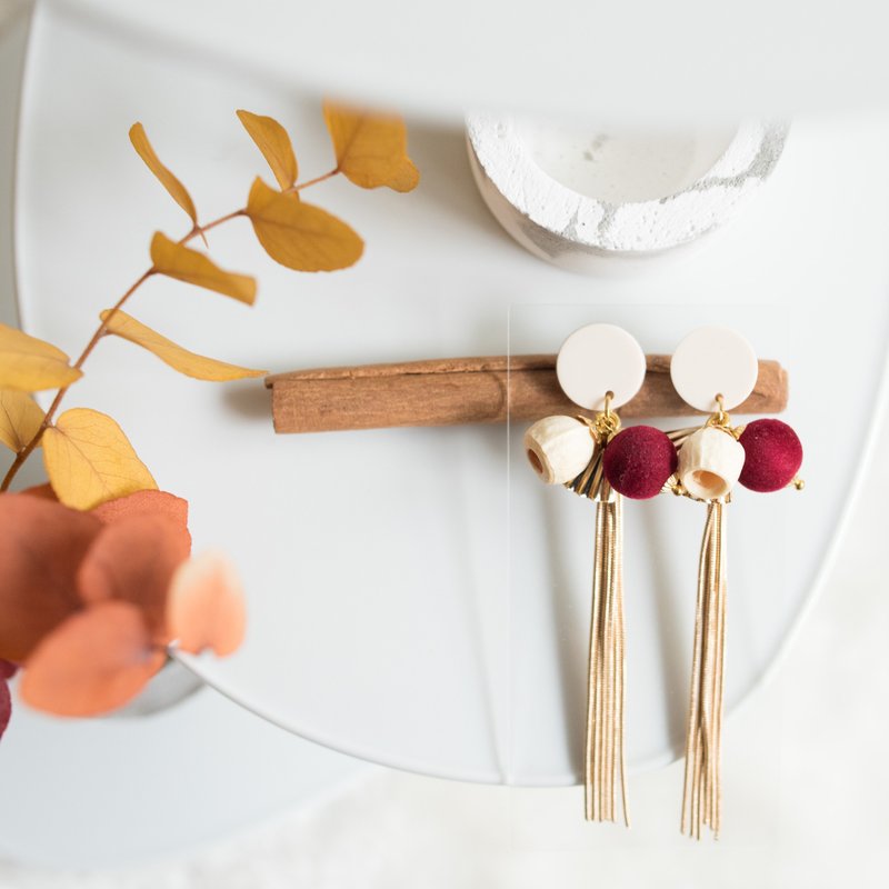 果实耳环- | 金属流苏 x 琥珀果 |  (造型耳针 款) - 耳环/耳夹 - 植物．花 